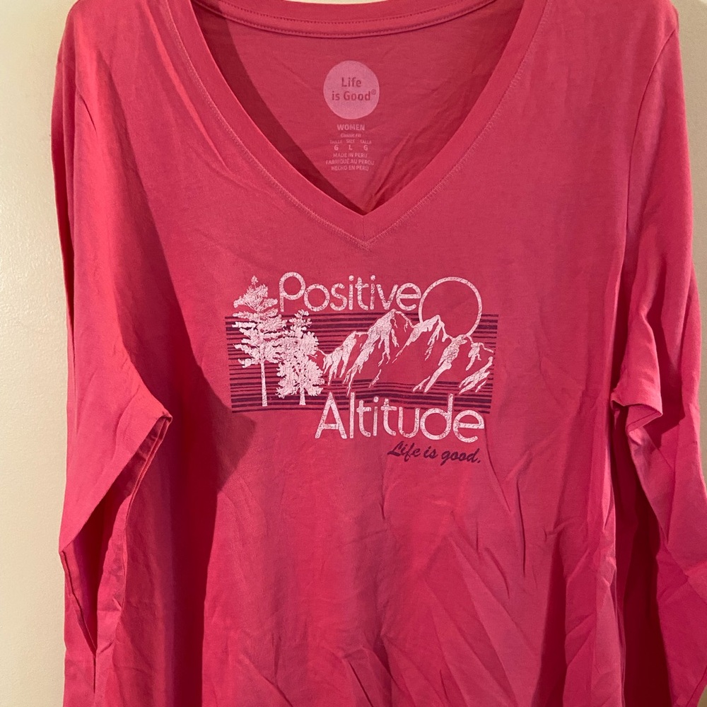 Life Is Good Women's Pink 'Positive Altitude' V-Neck Long Sleeve Top